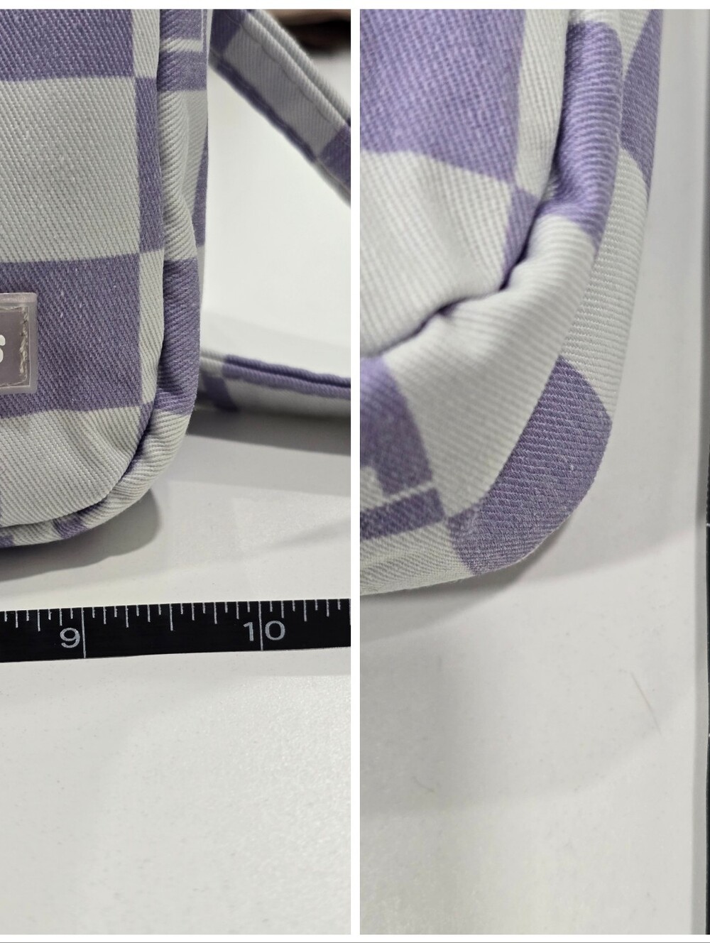 Local Heroes ✦ Vichy Checkered Baguette Bag ✦ Purple White Logo Shoulder Bag NWT - Picture 10 of 11